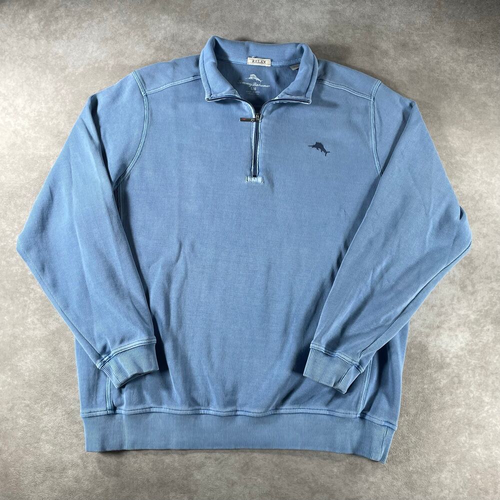 Tommy Bahama Relax Blue Cotton Quarter Zip Pullover Sweatshirt Men’s Large